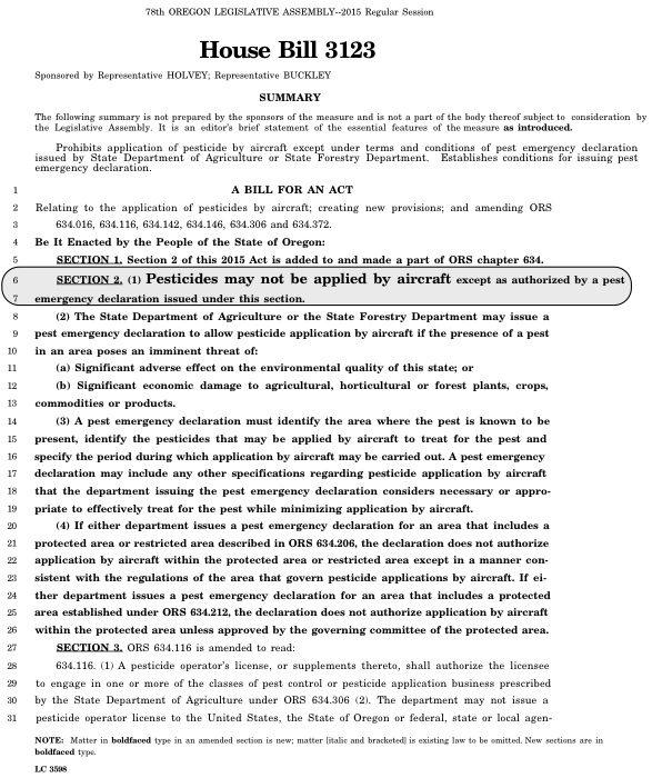 House Bill 3123 - ban aerial sprays